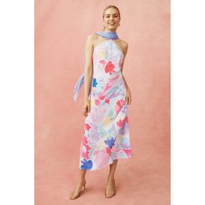 RIXO Pastel Floral Halter Maxi Dress in Pink, Blue, Lavender